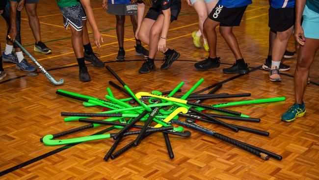 Olympians and scholarship coaches run training sessions for Katherine youth at RAAF Base Tindal. Picture: Pema Tamang Pakhrin