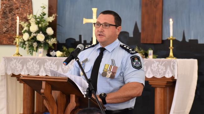 Acting Inspector Mark Camilleri of Townsville Police. Solemn National Police Remembrance Day at Holy Trinity Anglican Church Ingham on Thursday. Picture: Cameron Bates