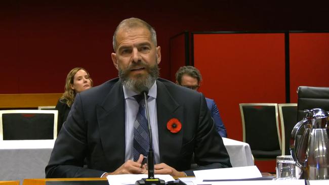 Daniel Grollo before a NSW parliamentary inquiry into Central Barangaroo.