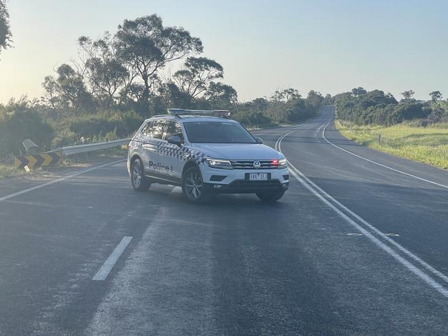 Police closed off the South Gippsland Hwy near Kettles Rd and traffic was redirected. Picture: Jack Colantuono