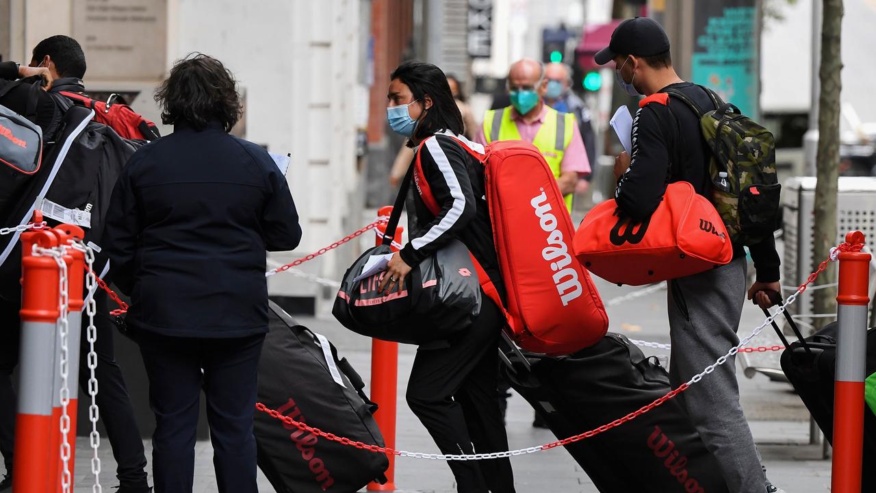 Tennis players, coaches and officials are quarantining in Melbourne. Picture: AFP