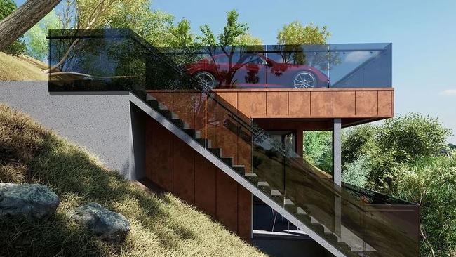 Artist impression of a proposed new tourist cabins on the side of Mount Osmond, overlooking Adelaide. Picture: Lookadesign