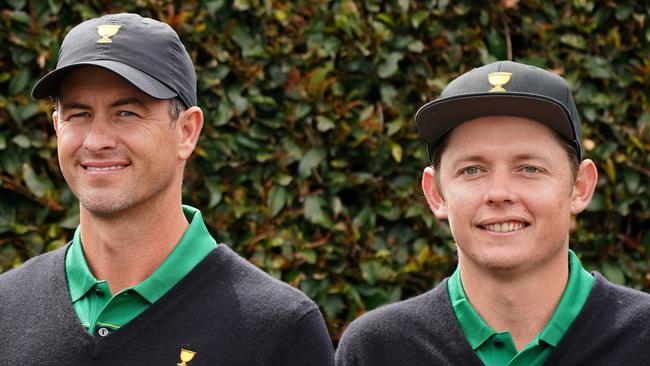 International team members Adam Scott (left) and Cameron Smith at the Presidents Cup. Picture: AAP