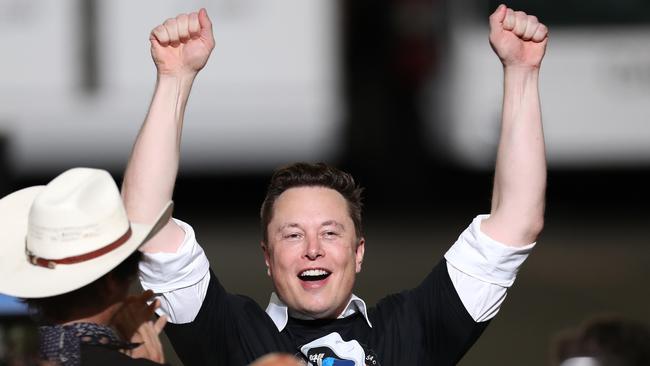 Spacex founder Elon Musk celebrates after the successful launch of the SpaceX Falcon 9 rocket with the manned Crew Dragon spacecraft at the Kennedy Space Center on May 30 last year. Picture: Getty Images/AFP