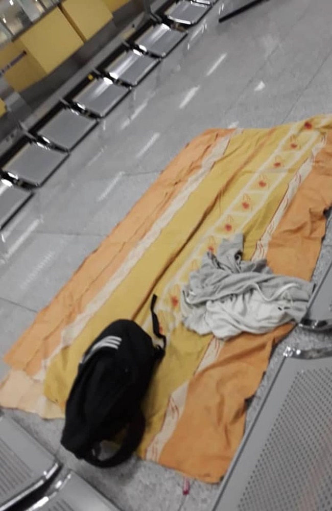 He was forced to sleep on the floor of the airport. Picture: ViralPress