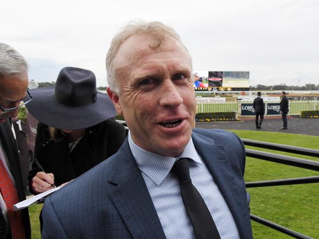 Trainer Tim Martin is seen in the mounting yard after Danawi's victory in race 6, the Visit Monaco Ming Dynasty, during the ASX Thomson Reuters Charity Race Day at Rosehill Gardens in Sydney, Saturday, August 25, 2018. (AAP Image/Simon Bullard) NO ARCHIVING, EDITORIAL USE ONLY