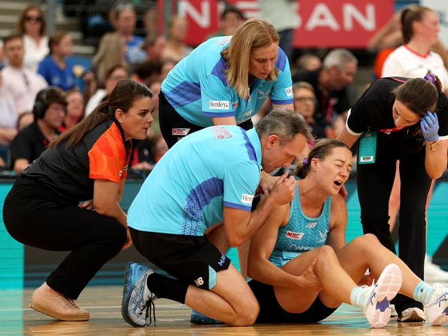 Lauren Moore tore her ACL in the Teams Girls Cup. Picture: Getty Images