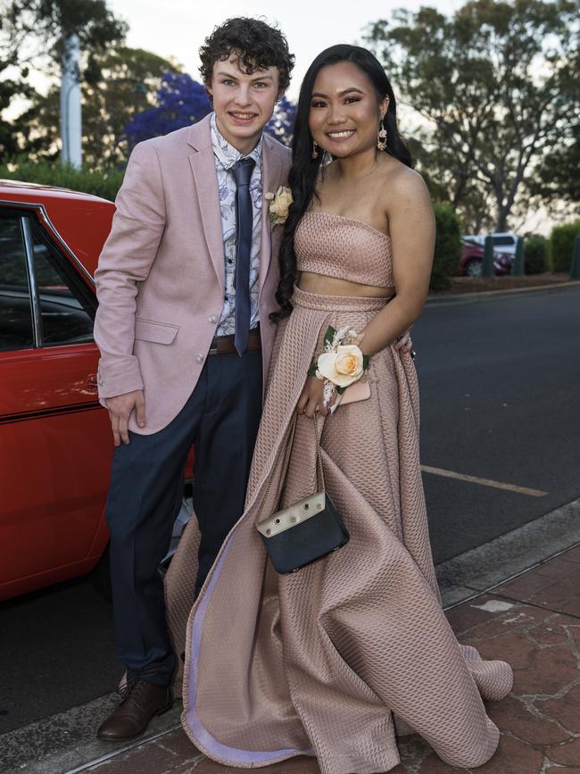 Mitchell Wilson and Araya Hermsrichart at Centenary Heights State High School formal at Picnic Point, Friday, November 20, 2020. Picture: Kevin Farmer