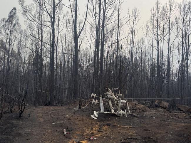 Damage to powerlines from West Coast bushfires. Picture: TasNetworks