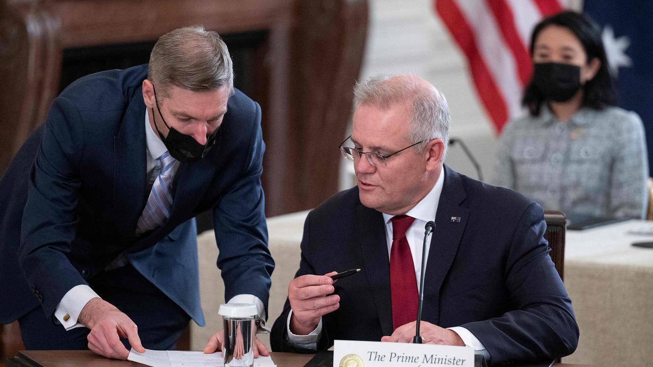 Australian Prime Minister Scott Morrison at the September Quad meeting at the White House (Photo by Jim WATSON / AFP)