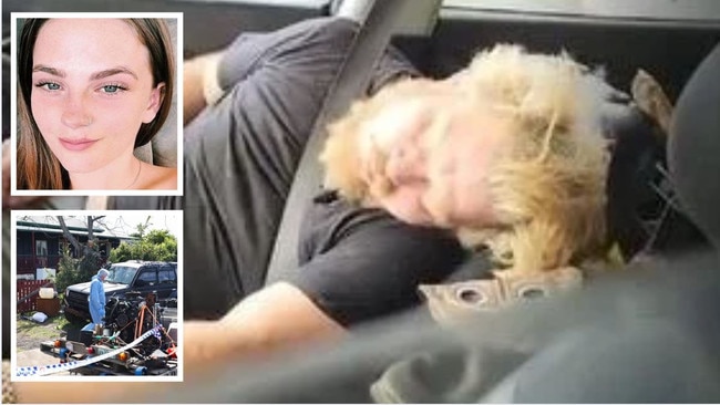 James Wood asleep in a car after his house was turned into a crime scene following the disappearance of Pheobe Bishop.