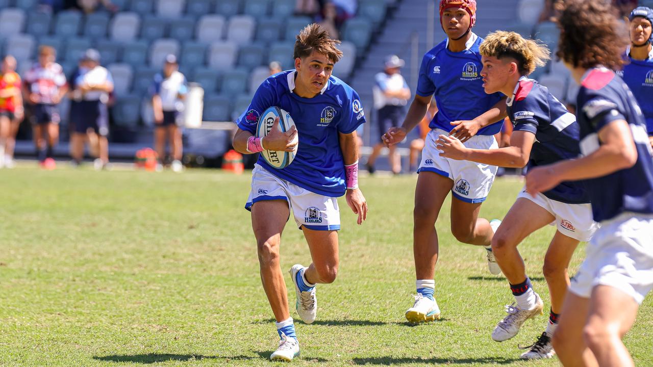 Buildcorp Emerging Reds Cup action from the day one match between Queensland Country Under-14s and Brisbane Junior Rugby Union Under-14s. Picture credit: QRU Media/ Erick Lucero.