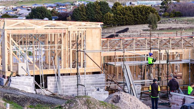 Housing under construction at Rokeby. The state government wants to extend the Urban Growth Boundary to enable 10,000 new homes to be built in outlying suburbs of Greater Hobart. Picture: Linda Higginson