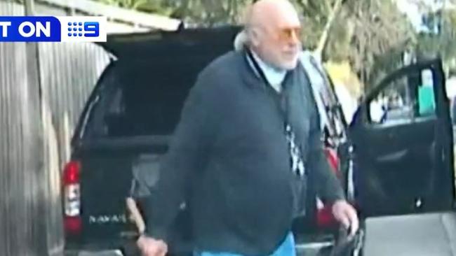 Football broadcaster Rex Hunt brandished a small pitchfork in road rage incident. Picture: 9News