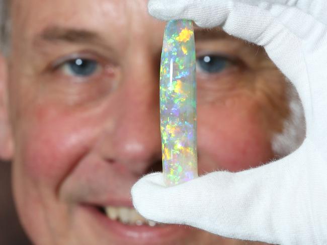 Brian Oldman (Director, South Australian Museum) at the Science Centre, with the Virgin Rainbow Opal, the finest opal ever unearthed, estimated worth in excess of a million dollars. 02/07/15 Picture: Stephen Laffer