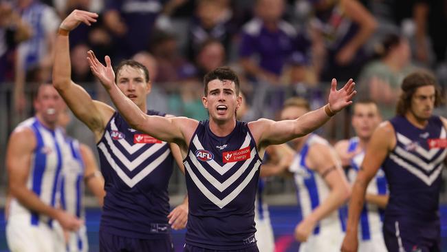 Andrew Brayshaw pleads for a free kick at the end of the game.