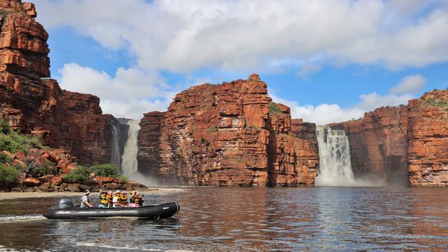 Coral Expeditions takes guests on a Zodiac at King George Falls. Picture: Luke Jongens