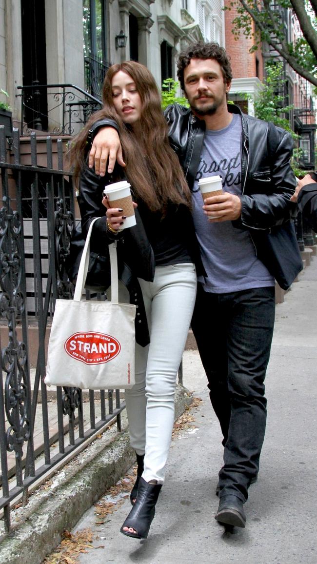 James Franco and Amber Heard walk with their arms around each other while shooting a scene for "The Adderall Diaries" in Brooklyn, NYC. Picture: Splash News/Media Mode