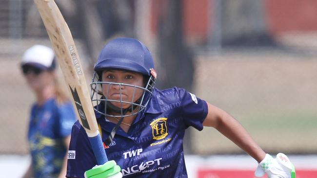 Kisara De Alwis runs between the wickets for Highton in January, 2020. Picture: Mark Wilson
