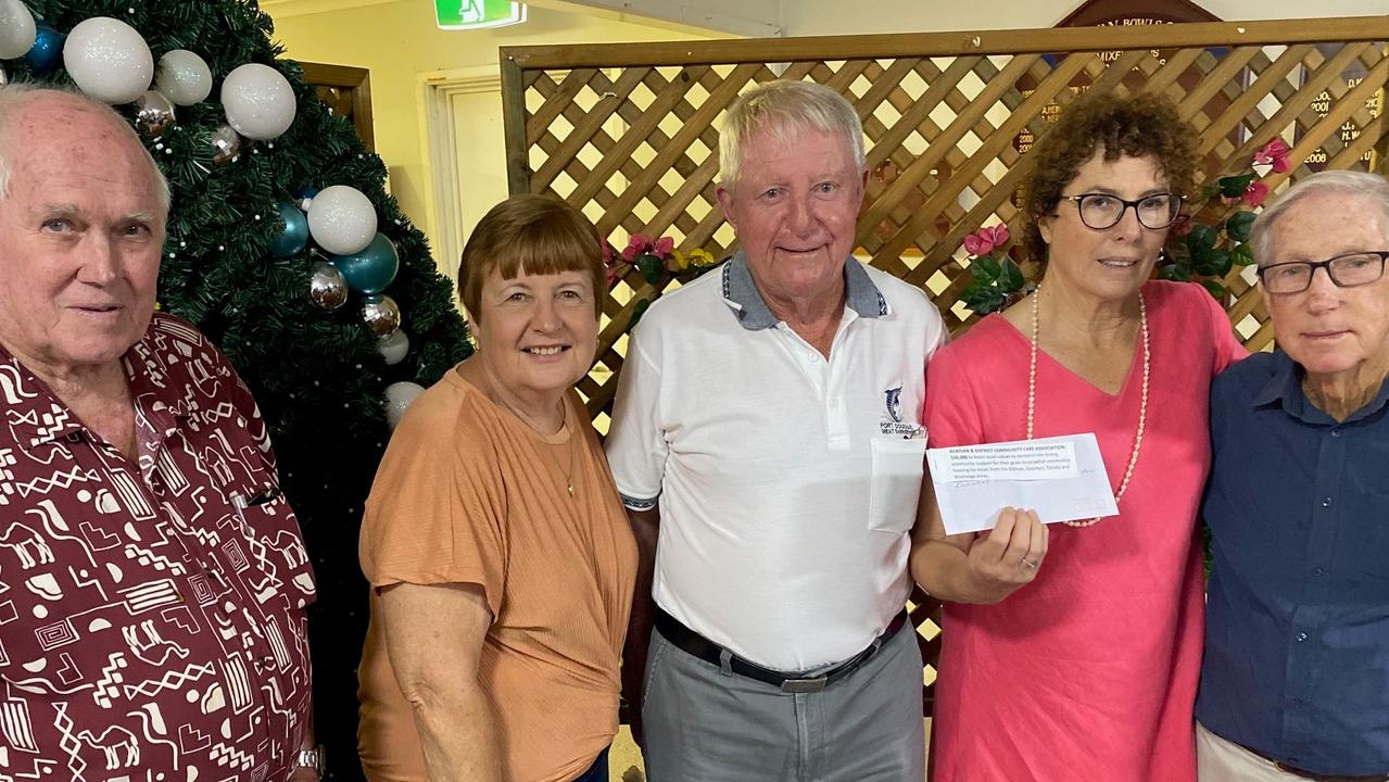 Kilkivan and District Community Care Association Inc treasurer Lynda Sempf (second from left) and president Rosie Fitzgerald were thrilled to receive a $30,000 donation from Kilkivan Masonic Lodge members (from left) Dennis Parker, Ross Chapman, and Ian Groundwater.