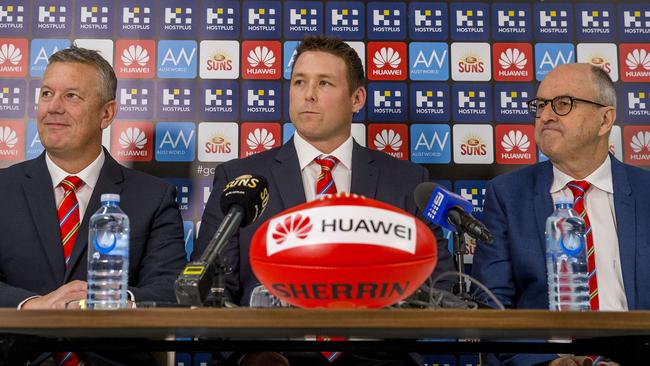 Suns chief executive Mark Evans and chairman Tony Cochrane have backed in their man. Picture: Jerad Williams