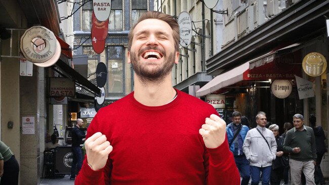 The fake Melburnian, having found out about Degraves St five minutes ago.