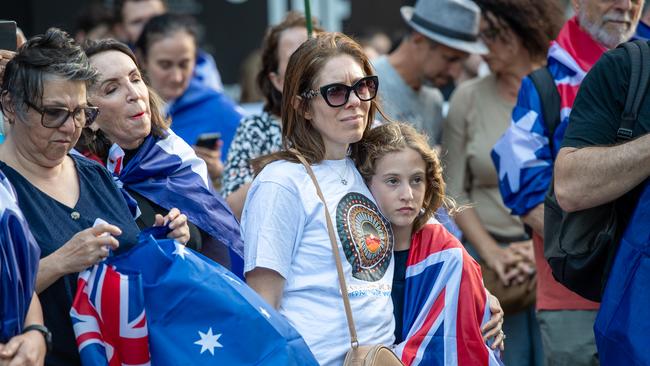 Members of the jewish community and Australians rally together in a protest against the string of ongoing anti-Semetic attacks in Sydney. Picture Thomas Lisson