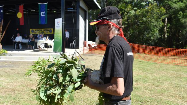 Uncle Andrew Johnston gives the Welcome to Country at the 2021 Australia Day ceremony in Kyogle.