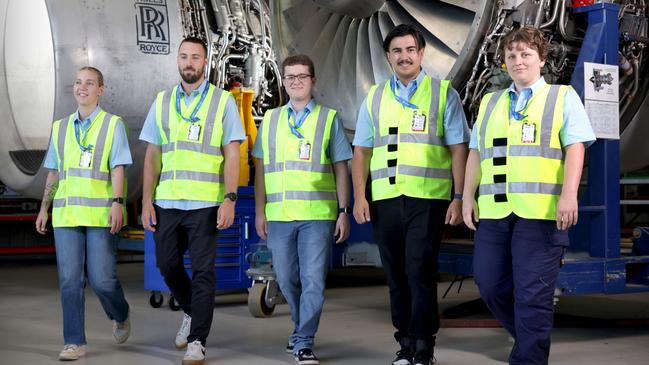 From left to right, Alex Hodgson, Tyson Hersee, Liam Clements, Jaxon Reihana, Alysha Paterson are mong the first intake of engineering apprentices. Picture: Steve Pohlner