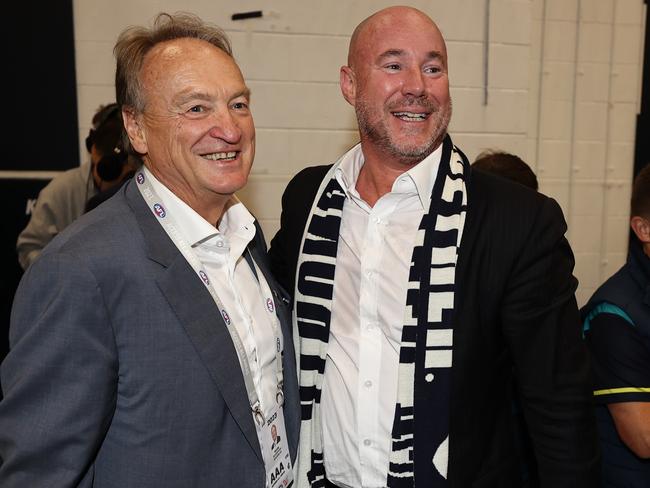 Brian Cook with Blues president Luke Sayers. Picture: Michael Klein