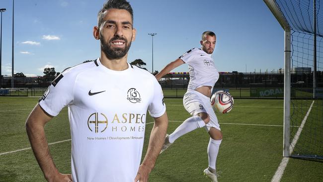 Albanian defender Kristi Vangjeli and Greek striker Ioannis Simosis have joined Adelaide Olympic this season. Picture: Sarah Reed