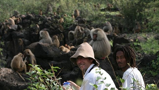 Australian Biologist Mat Pines, who has lived in the wilds of Ethiopia studying a troop of baboons in the Awash National Park, with field assistant Teklu. Picture: Chadden Hunter. 