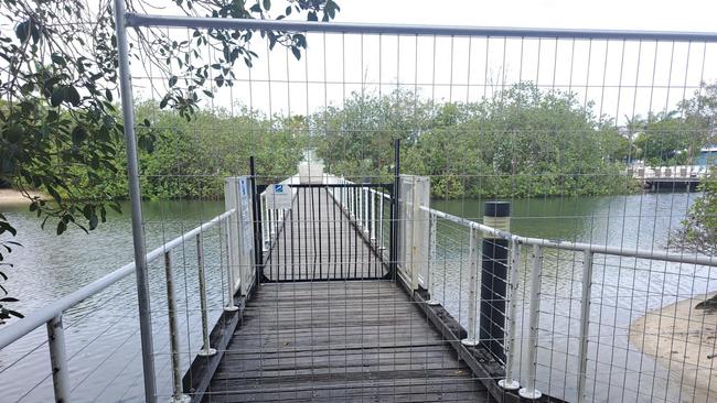 Gates blocking access to the pool area at Couran Cove Island Resort earlier this year.