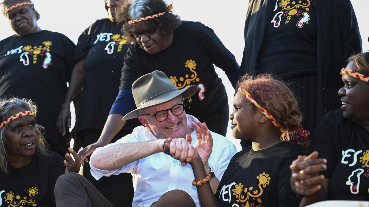 Anthony Albanese visiting Uluru ahead of the referendum. Picture: NCA NewsWire / Martin Ollman