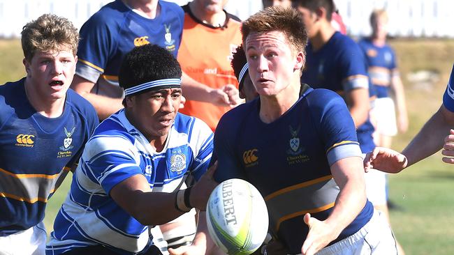 Churchie player Hunter Wright passes last season. 2019. (AAP image, John Gass)