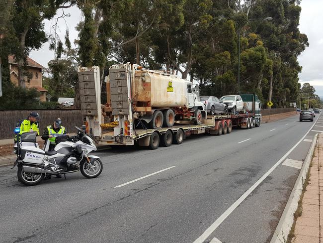 An interstate truck driver has been reported after the breaks on his truck failed on the South Eastern Freeway. Picture: South Australian Police.