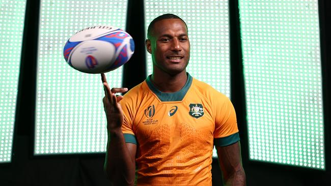 SAINT-ETIENNE, FRANCE - AUGUST 30: Suliasi Vunivalu of the Wallabies is photographed behind the scenes during the World Rugby portrait session during the Rugby World Cup France 2023, at Saint-Galmier on August 30, 2023 in Saint-Etienne, France. (Photo by Chris Hyde/Getty Images)