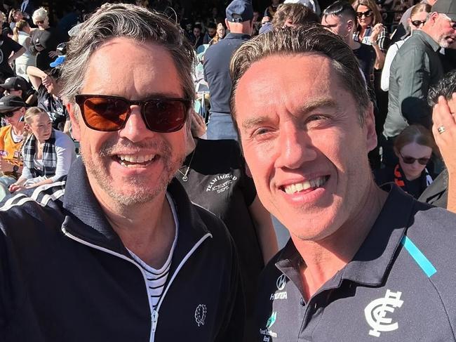 Lord Mayor Nick Reece and Carlton great Anthony Koutoufides at a Carlton game at the MCG. Picture: Instagram