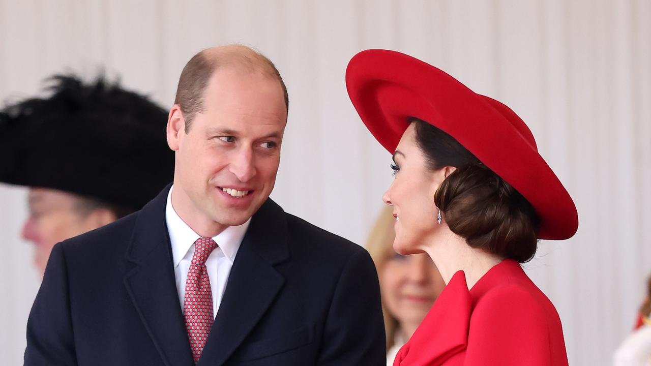 William and Catherine shared a tender look at the ceremonial welcome. Picture: Getty Images