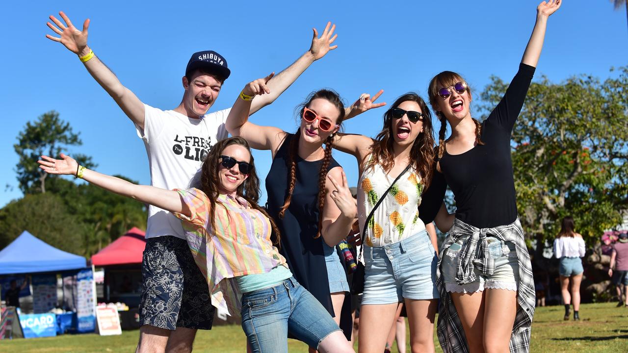 Joseph Fraser, Jessie Fraser, Jordana Shoebridge, Kalah Cartellone and Lauren Everest at the Big Pineapple Music Festival in 2016.