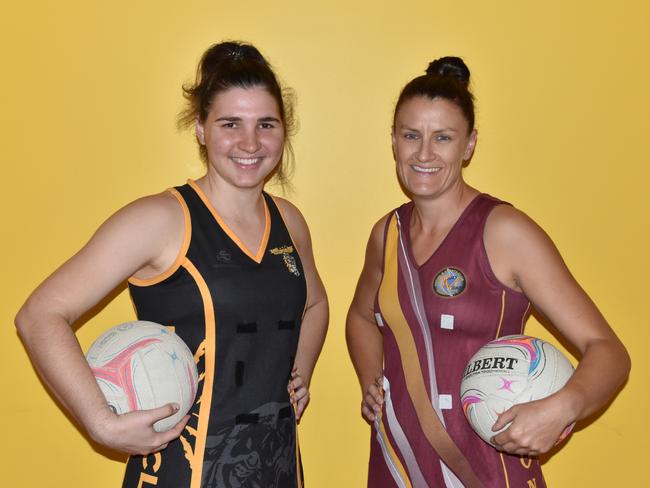 Katie Elmer from Tigers and Lauren O'Shea from Falcons will lead their sides into Friday's grand final. Picture: Luke Hayes