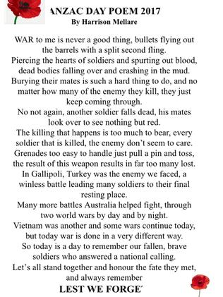 Camden Primary School Student Wins Anzac Poetry Award | Daily Telegraph