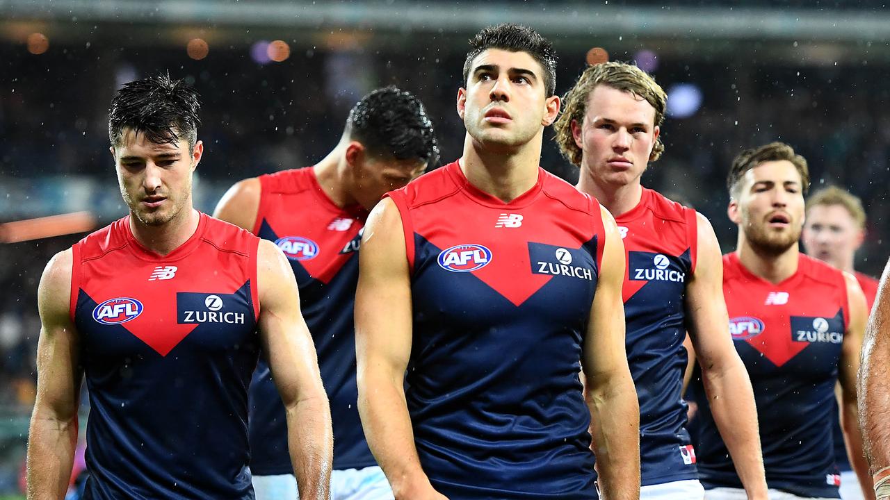 Christian Petracca walks from the ground after the Demons’ Round 2 loss. Photo: Quinn Rooney/Getty Images.