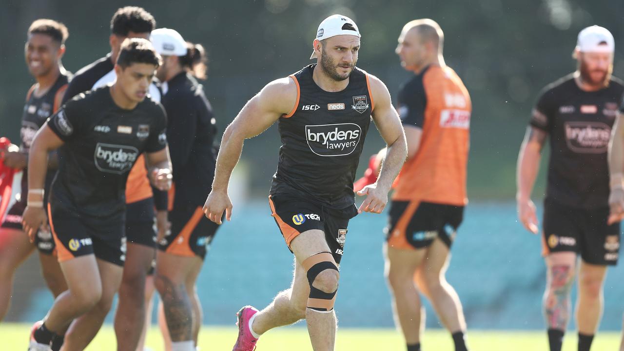 Robbie Farah runs during the Wests Tigers training session at Leichhardt Oval