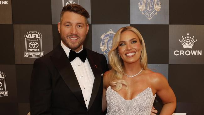 Channel 7 stars Abbey Holmes and Dale Thomas at the 2024 Brownlow night. Picture: Michael Klein