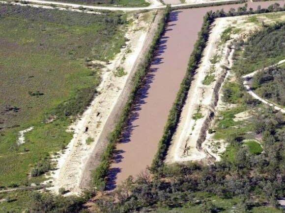 Aerial view of diversion channels on Cubbie Station, which are operating once again following heavy falls across the Northern Murray Darling Basin. Picture - Supplied