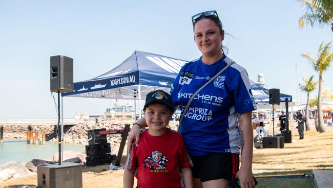 Jordan Franklin and Mason Franklin-Bairamis at the first HMAS Coonawarra open day in seven years. Picture: Pema Tamang Pakhrin