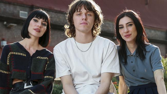 **embargoed until June 7**The Veronicas, Lisa and Jessica Origliasso, with rapper Allday, Tom Gaynor, in Sydney today. They have teamed up for a record.Picture: Justin Lloyd.