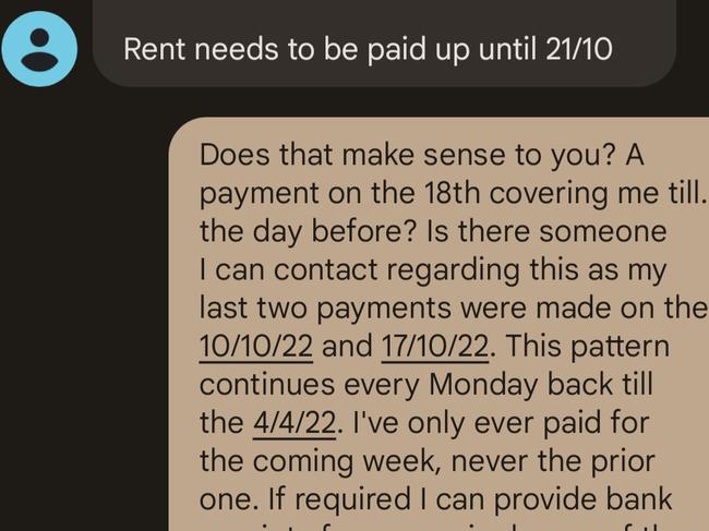 Texts between tenant and propert manager. Picture: Reddit / u/lee543