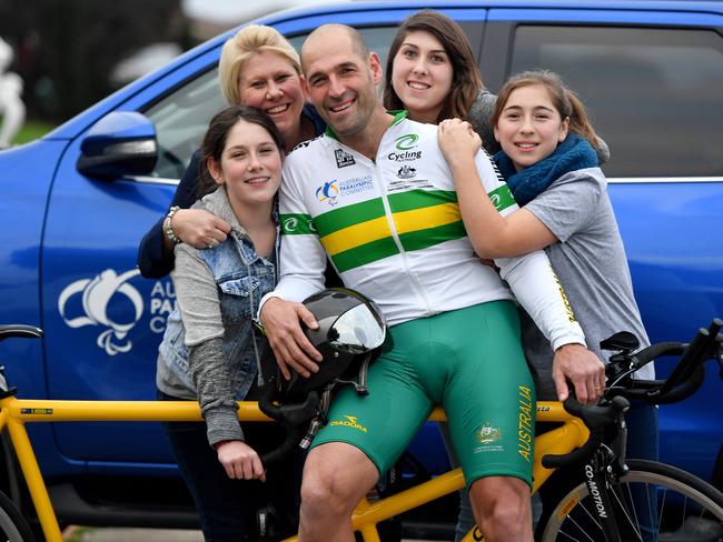 Kieran and Kerry Modra with their daughters Makala, Holly and Janae in 2016. Picture: Mark Brake